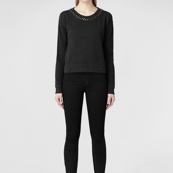 All Saints Tops - All Saints Womens Spitalfields Chain Collar Crew Neck Sweater in Charcoal size 2